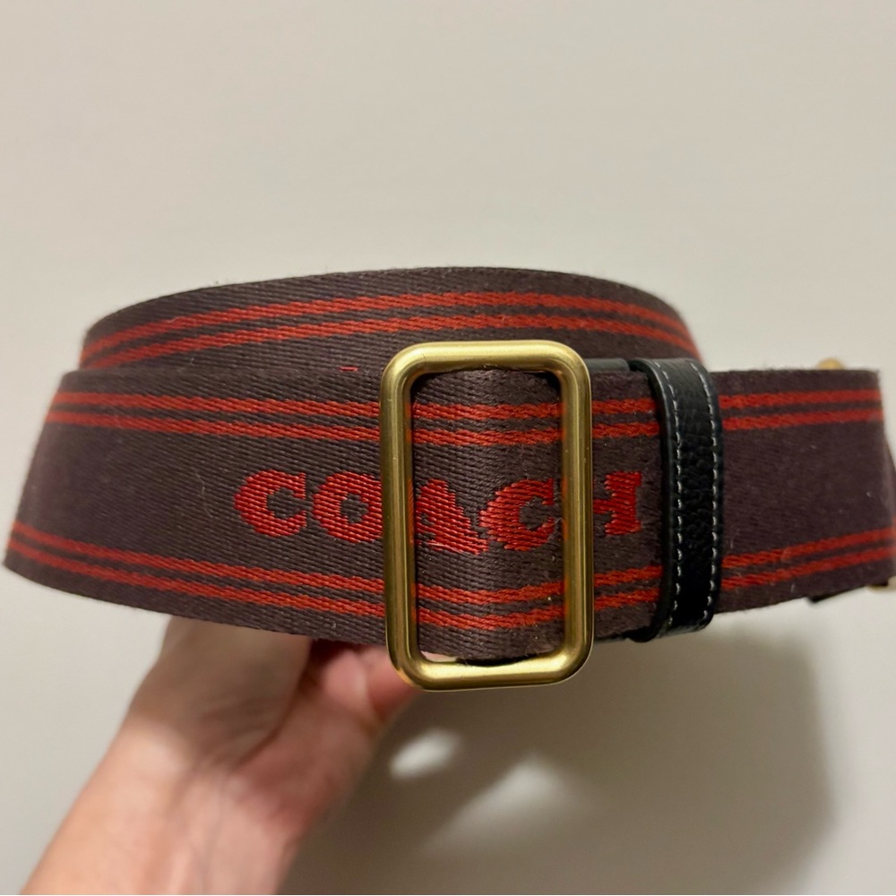 Coach Black Red Canvas Crossbody Bag Webbing Logo Strap W/gold Tone Hardware